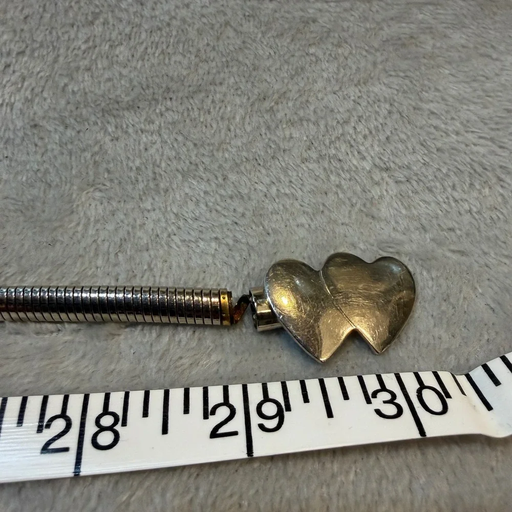 Vintage Silver Snake Chain Belt Double Heart Clasp Romantic Coquette 80 Made USA